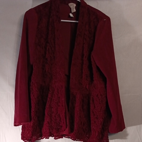 Chico's Tops - Chico's Deep Red Lace Cardigan Size 1